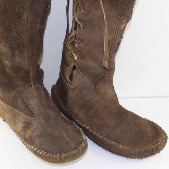 Handmade Vintage Brown Leather Suede Tall Moccasin Shoes (11 US) - Picture 7 of 14